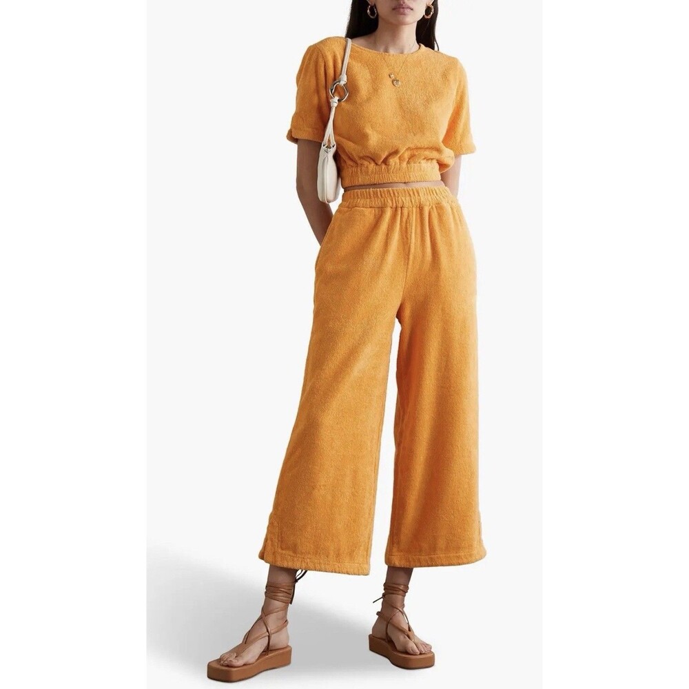 Terry Toweling Capri Cropped Orange Wide Leg Lounge Pull On Pants Size Large NWT